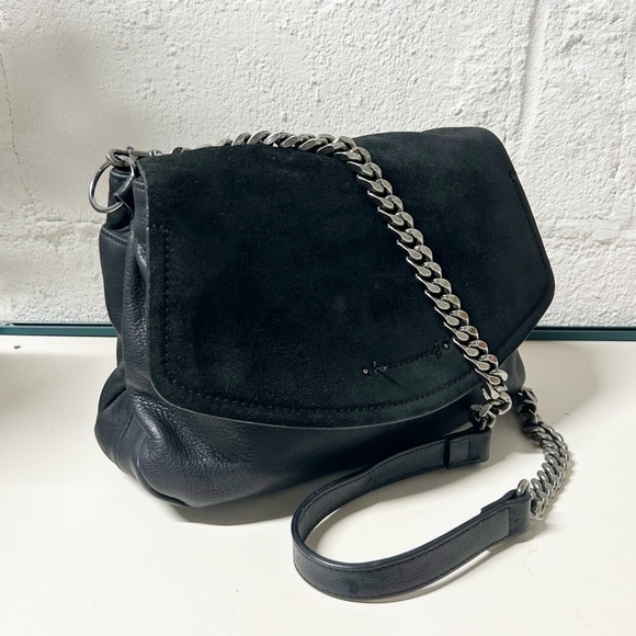 Lucky Brand Handbags - Lucky Brand Black Suede Flap & Pebble Leather Crossbody Shoulder Bag Med. Sz EUC
